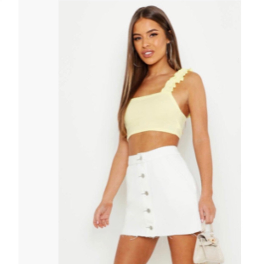 White Petite button up skirt